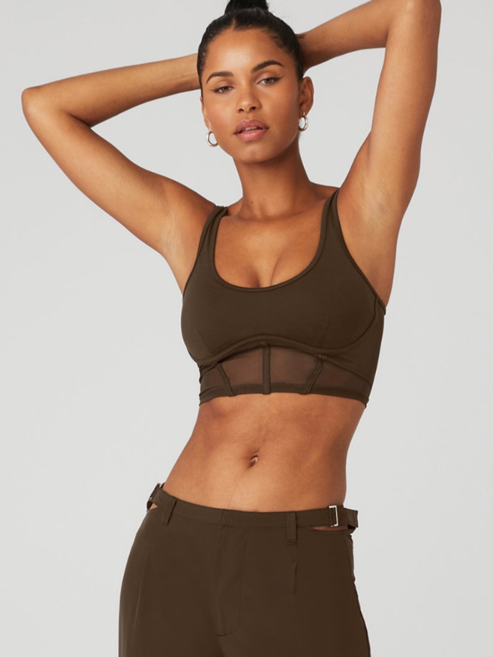Alo Airbrush Mesh Corset Tank - Espresso